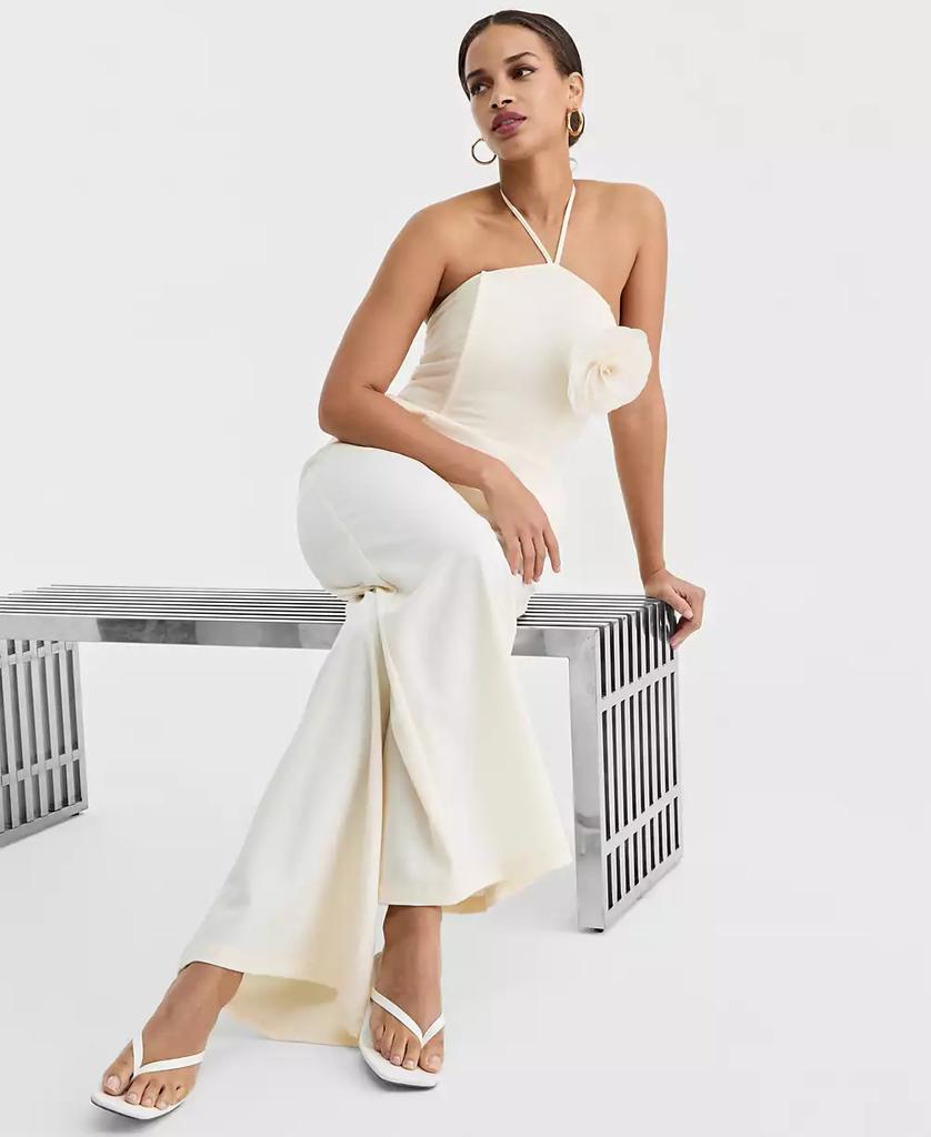 Bar III Women's Rosette Halter Neck Wide-Leg Jumpsuit, Macy's Exclusive