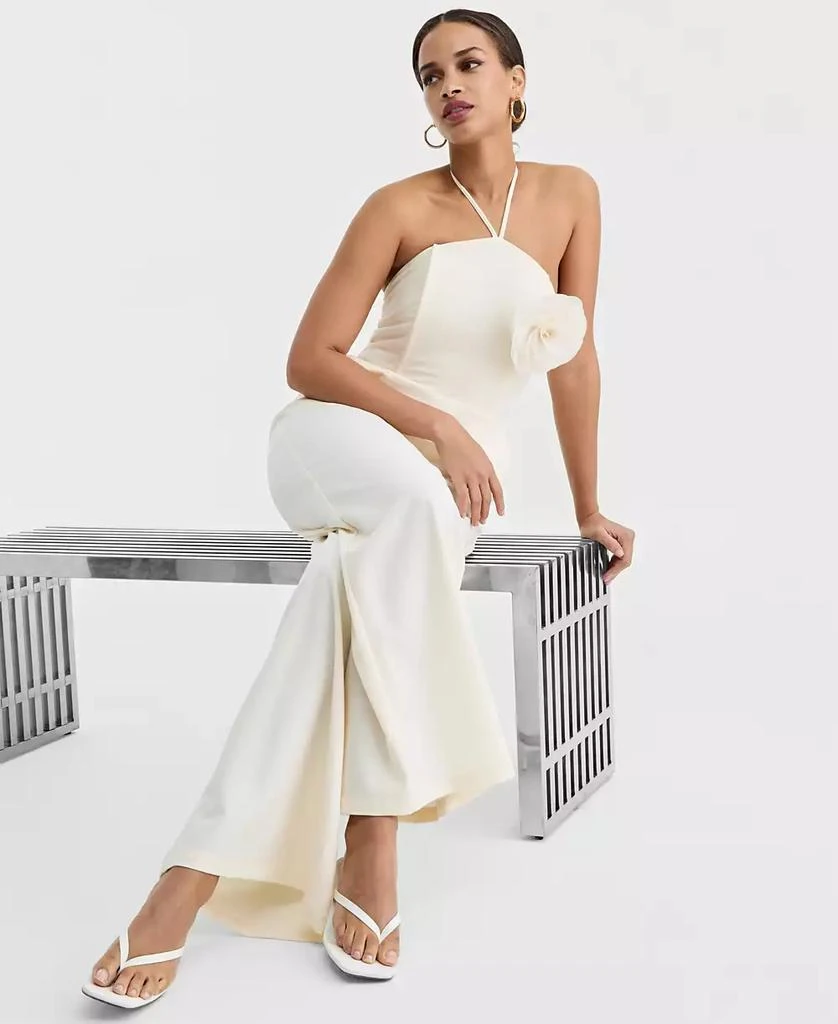 Bar III Women's Rosette Halter Neck Wide-Leg Jumpsuit, Macy's Exclusive 2