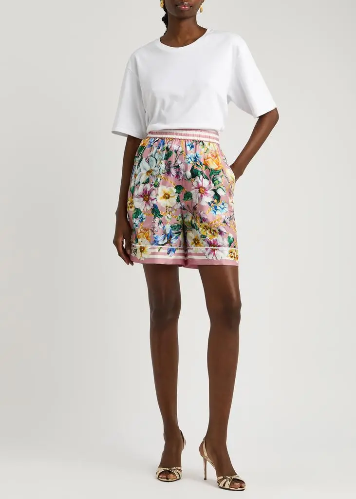 Dolce & Gabbana Floral-print silk-twill shorts 4