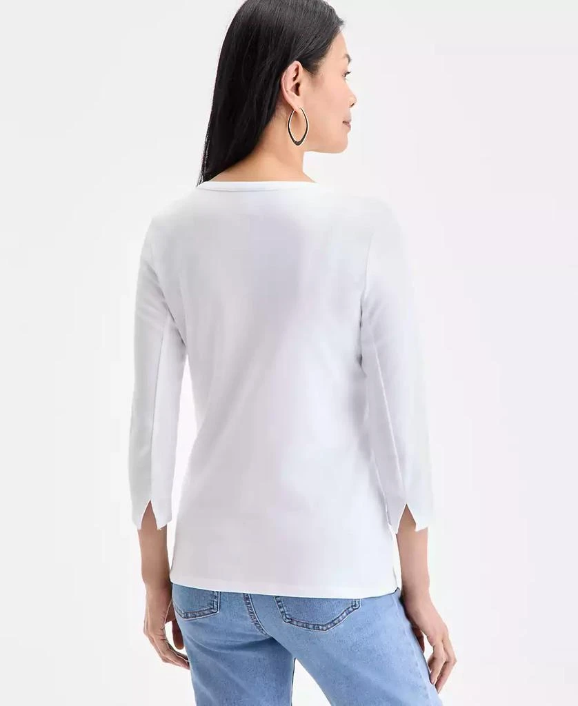 Style & Co Women's Pima Cotton 3/4-Sleeve Boat-Neck Top, Regular & Petite, Created for Macy's 3