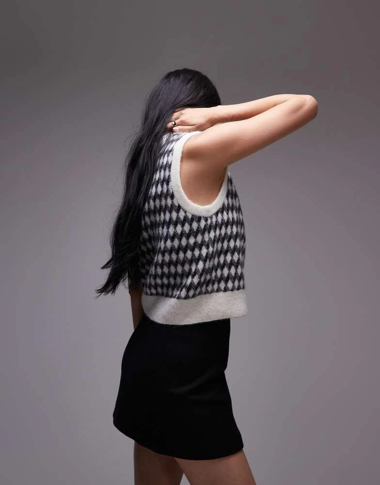 ARKET ARKET alpaca blend knitted tank vest in black and white diamond check jacquard 3