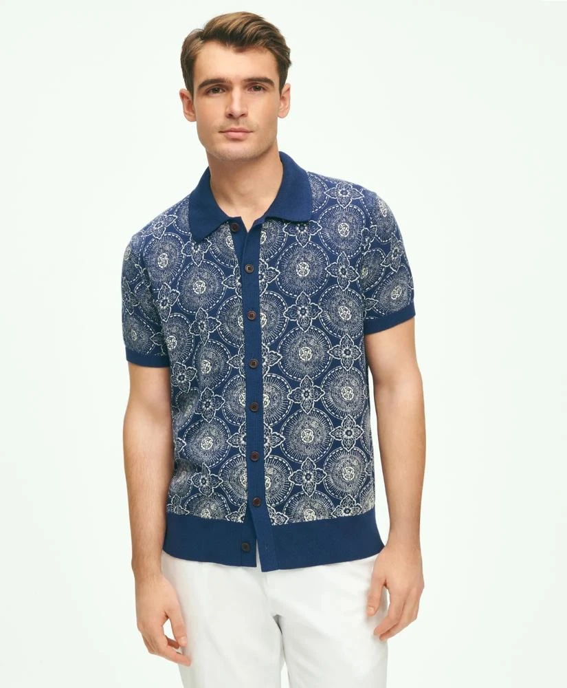 Brooks Brothers Cotton Polo Cardigan In Batik-Inspired Block Print 5