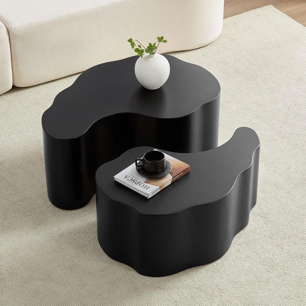 Streamdale Furniture Streamdale Unique Shape MDF Coffee Table set of 2, No Assembly Required, Black 4