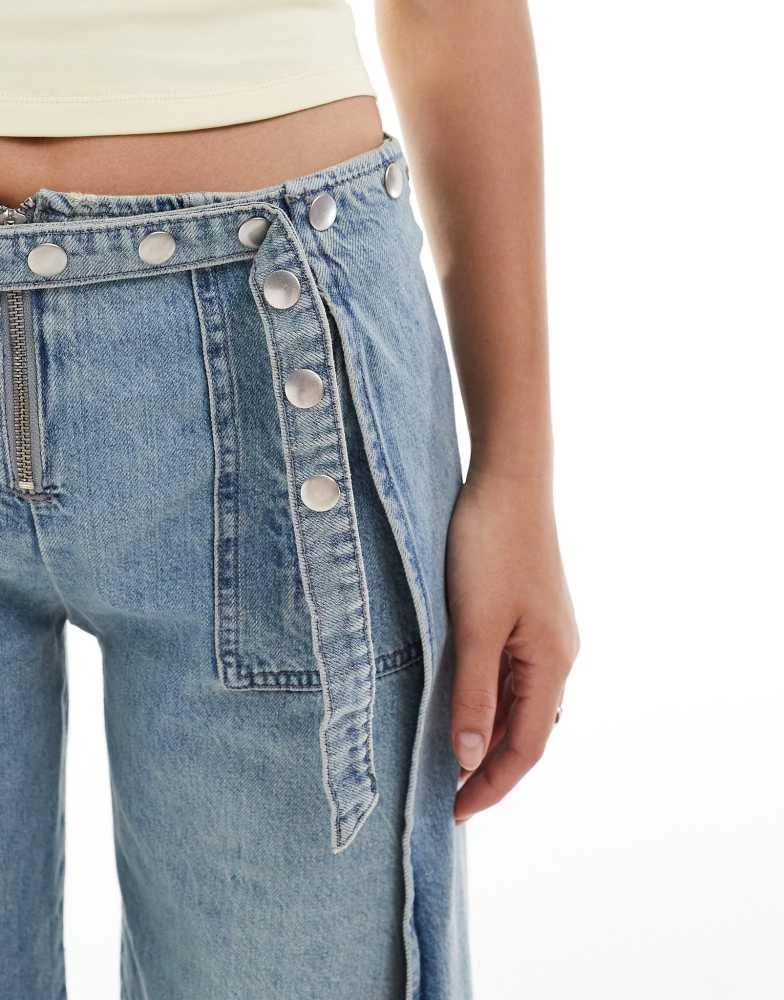 Mango Mango X Siedres studded belt straight leg jeans in light blue 4
