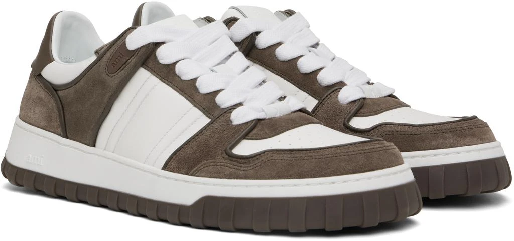 AMI White & Taupe Leather Low Top Walk Sneakers 4