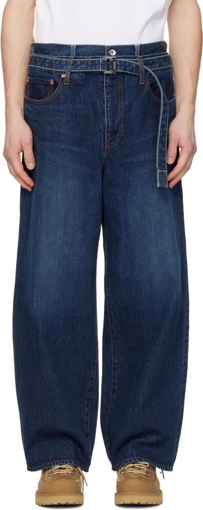 Sacai Navy Belted Jeans - Pants - BeyondStyle