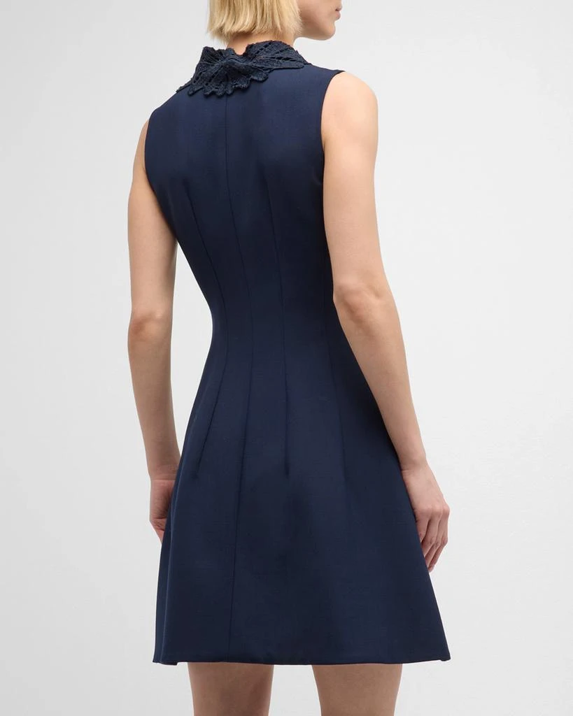 Oscar de la Renta Embroidered Fern-Collar Sleeveless Zip-Front Mini Dress 6