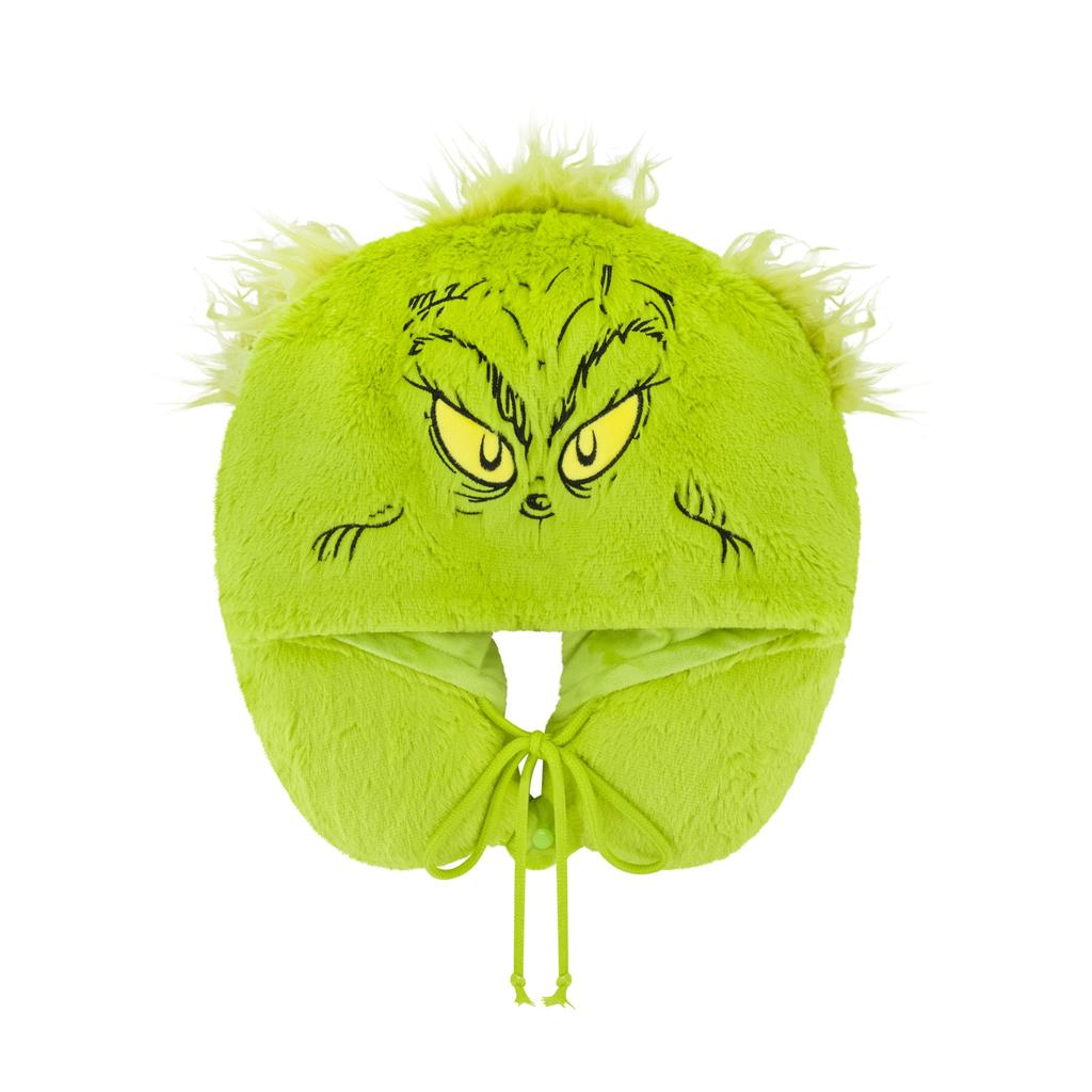 Dr. Seuss Grinch Face Hooded Fur Neck Pillow