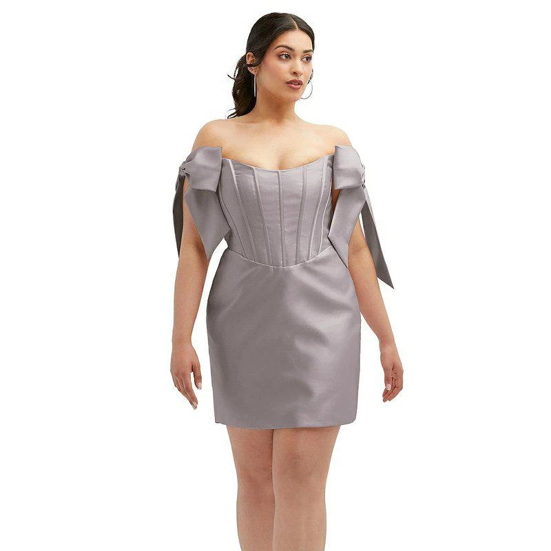 Alfred Sung Satin Off-The-Shoulder Bow Corset Fit And Flare Mini Dress D855 1