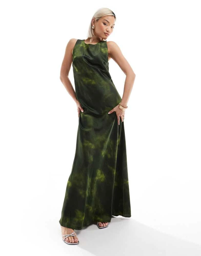 VERO MODA Vero Moda Aware satin maxi dress iin green abstract print 1