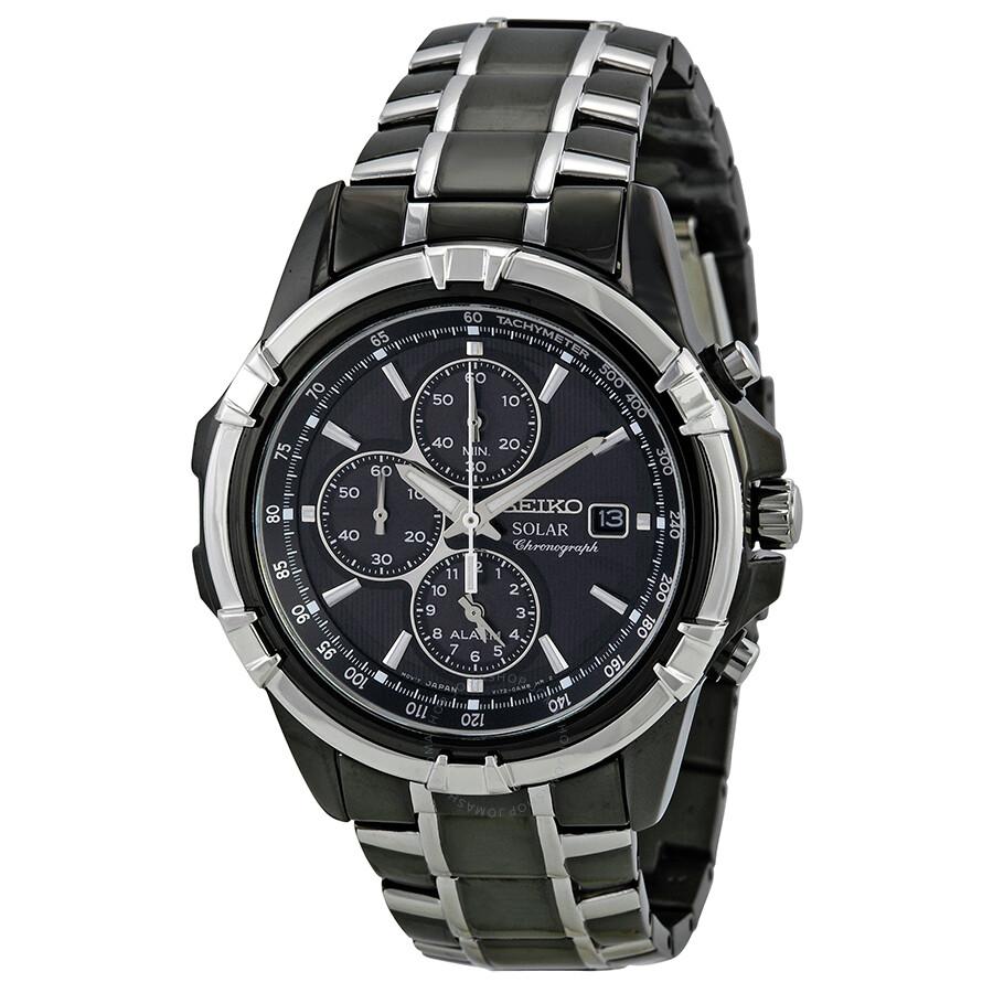 Seiko Open Box - Seiko Solar Chronograph Black Dial Men's Watch SSC143