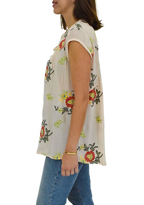 DR2 by Daniel Rainn By Daniel Rainn Floral Embroidered Top With Cap Sleeves