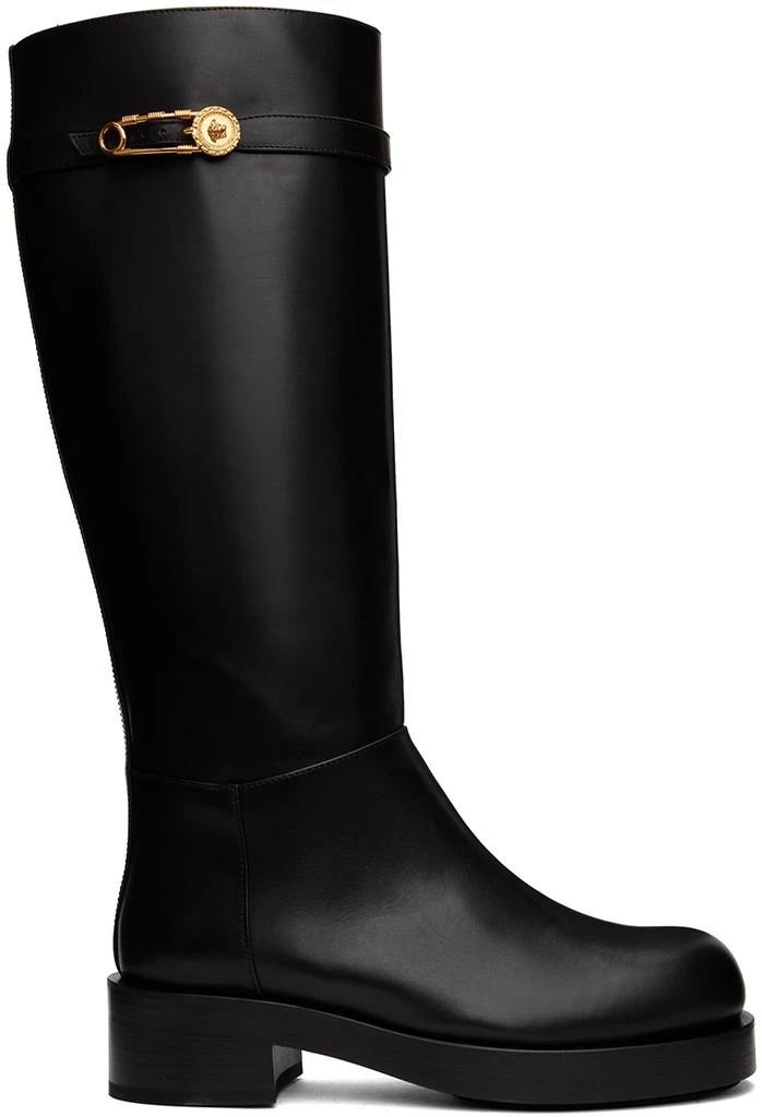 Versace Black Safety Pin Tall Boots 1