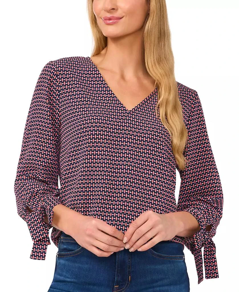 CeCe Women's Long Sleeve Garden Geo Tie Sleeve Blouse 1