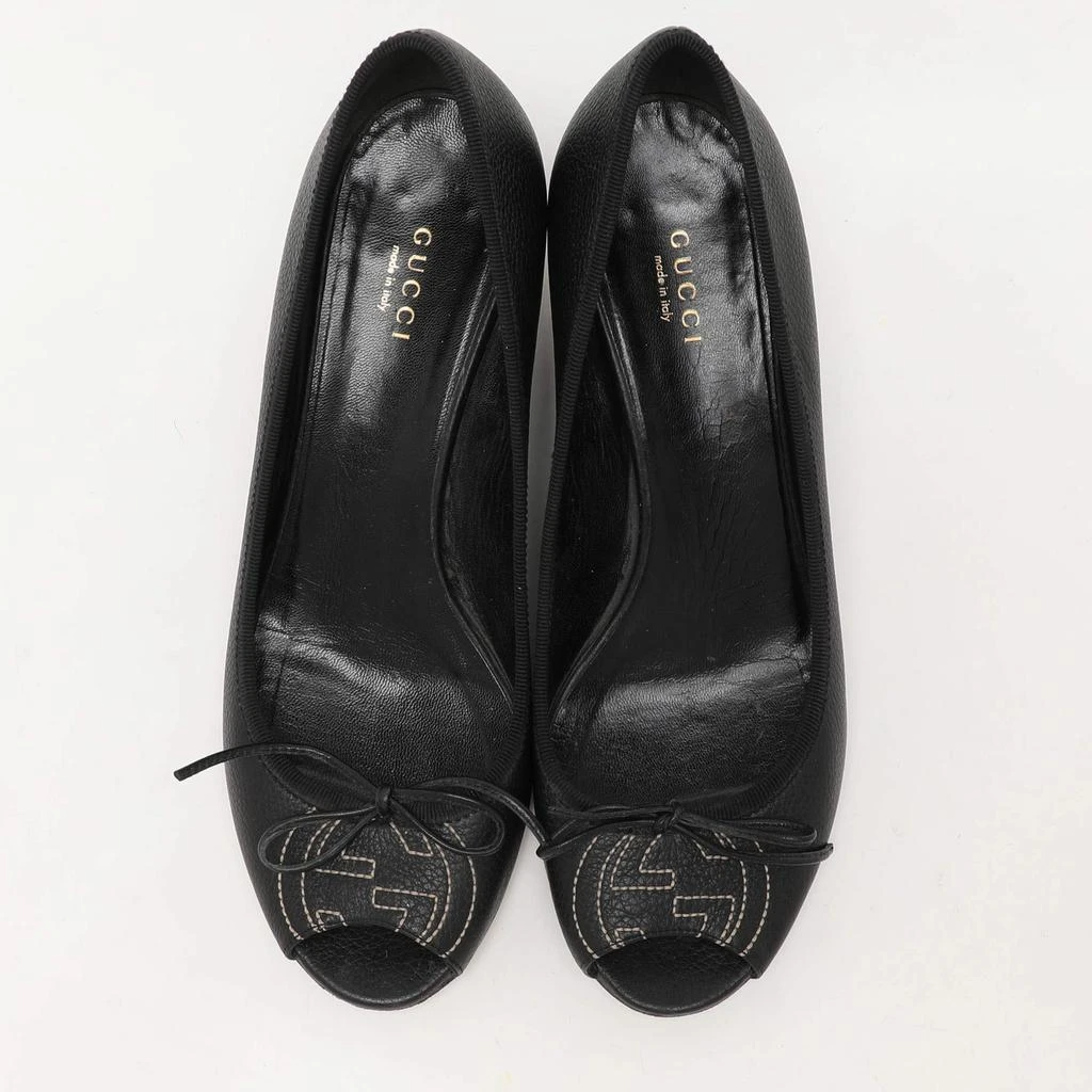 Gucci Gucci Black Leather Interlocking G Bow Wedge Pumps Size 38 3