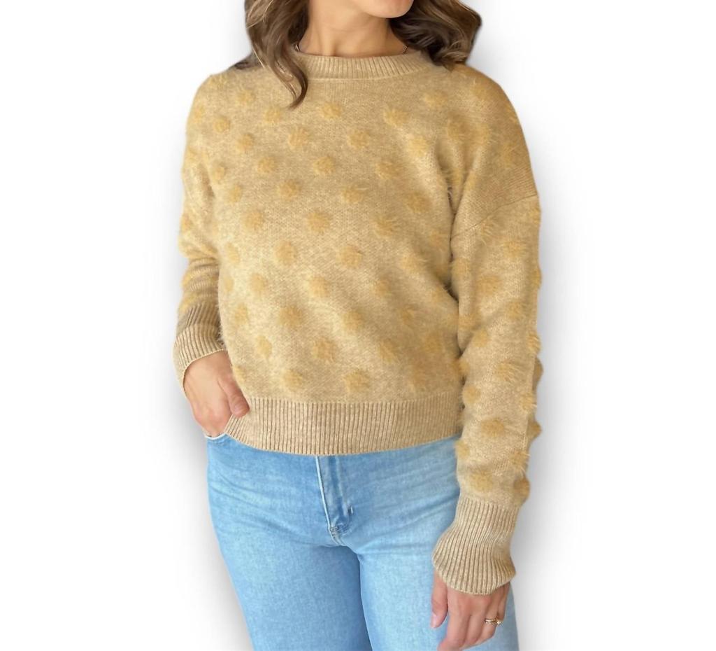 Woven Heart Spot On Sweater In Camel