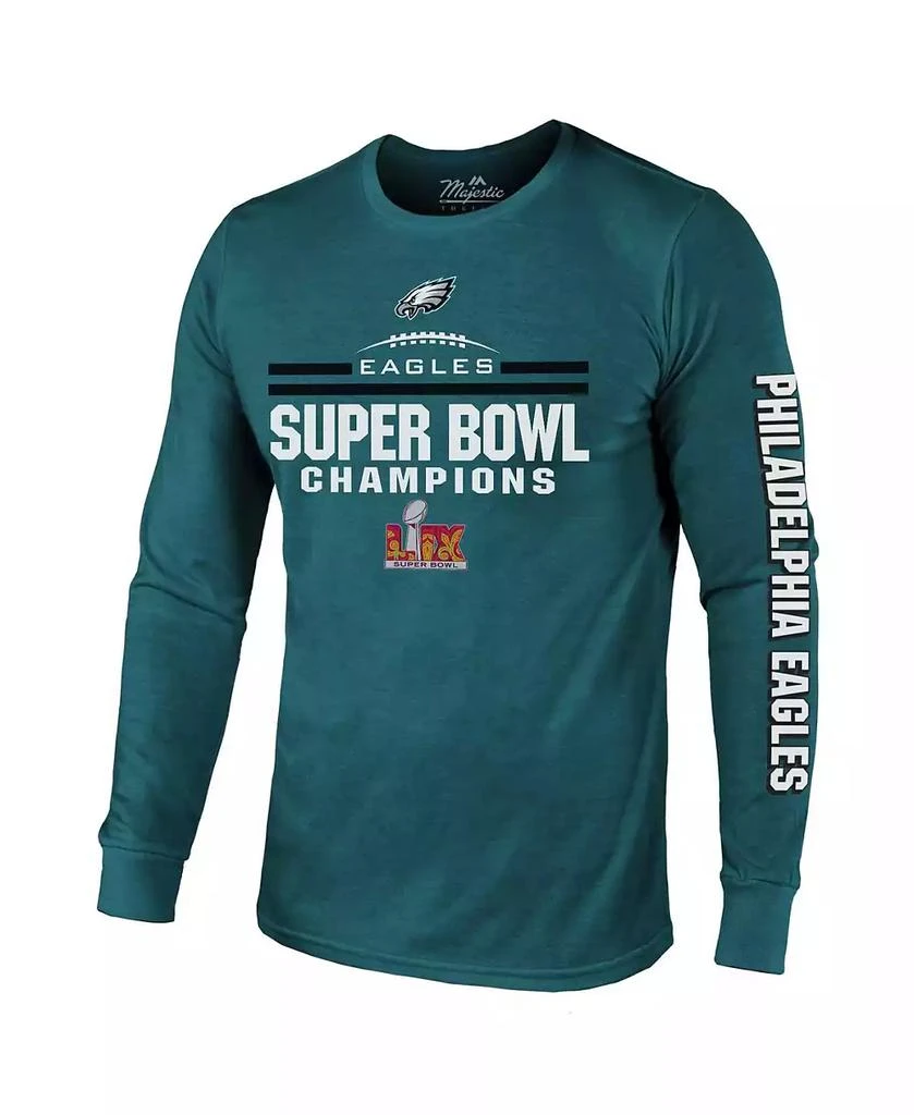 Majestic Threads Men's Midnight Heather Green Philadelphia Eagles Super Bowl LIX Champions Goal Line Stand Long Sleeve Tri-Blend T-Shirt 3
