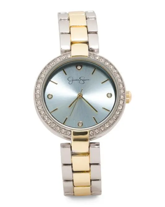 Jessica Simpson Women's Two Tone Round Watch And Bracelets Set