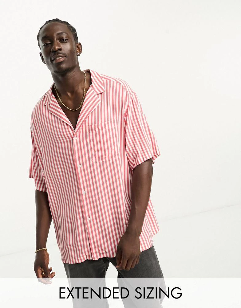 ASOS ASOS DESIGN oversized revere longline bowling stripe shirt in rust 1