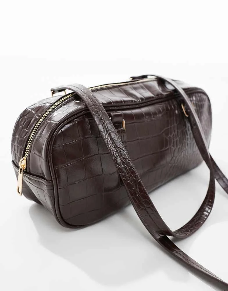 Glamorous Glamorous bowler shoulder bag in brown croc 3
