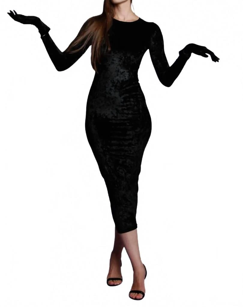 Porshia By Porshia Banks Kimberly Mid-Calf Velour Dress With Gloves In Black