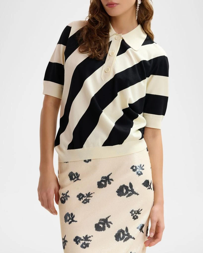 Essentiel Joram Striped Knit Polo with Embellished Collar 4