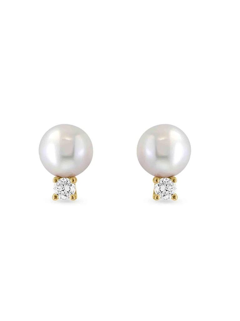 Saks Fifth Avenue 14K Yellow Gold, Freshwater Pearl 
0.04 TCW Diamond Stud Earrings 2