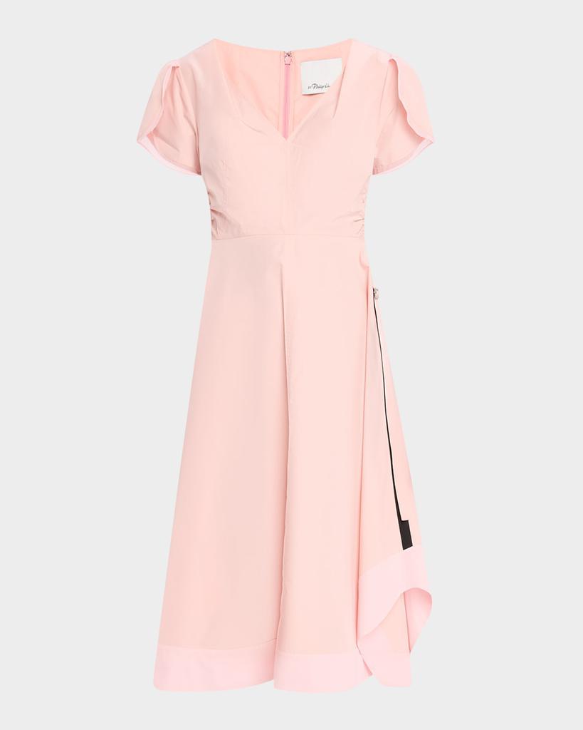 3.1 Phillip Lim V-Neck Tulip-Sleeve Midi Dress