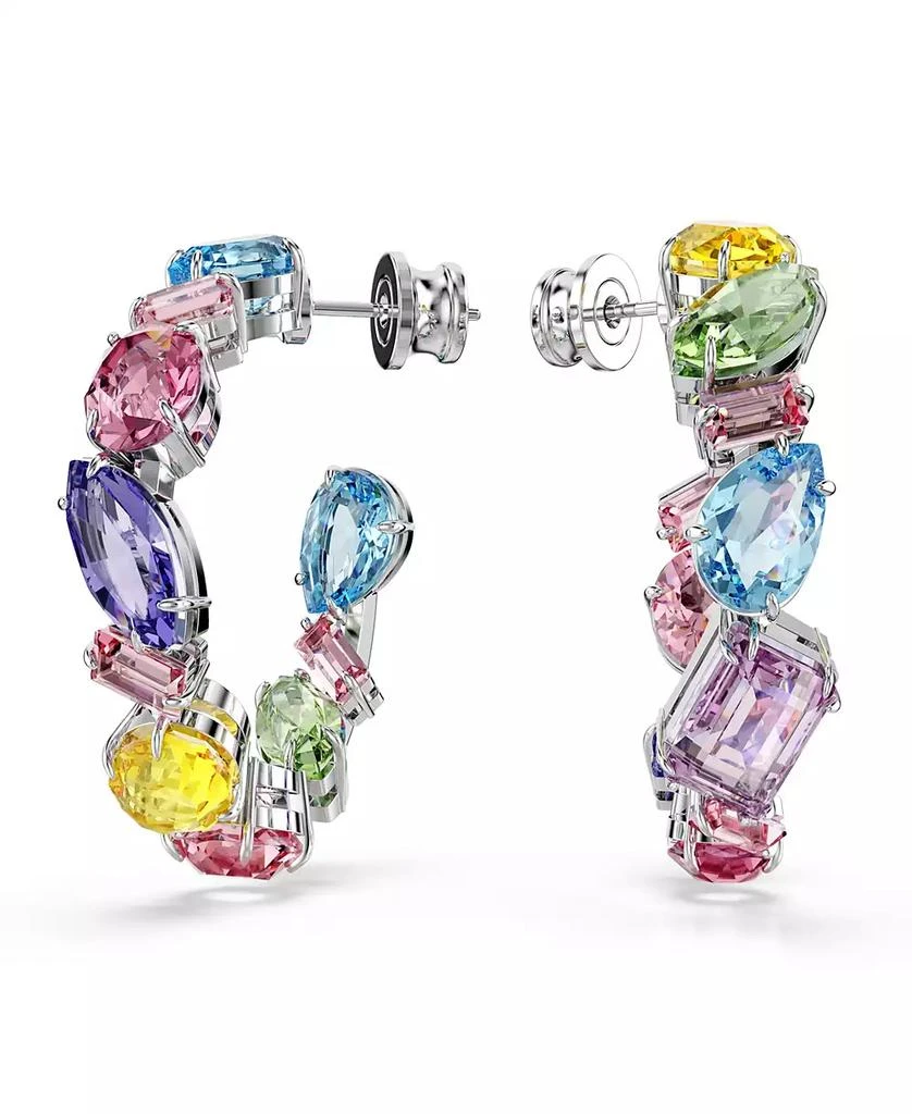 Swarovski Asymmetrical Design, Mixed Cuts, Small, Multicolored, Rhodium Plated Gema Hoop Earrings 1