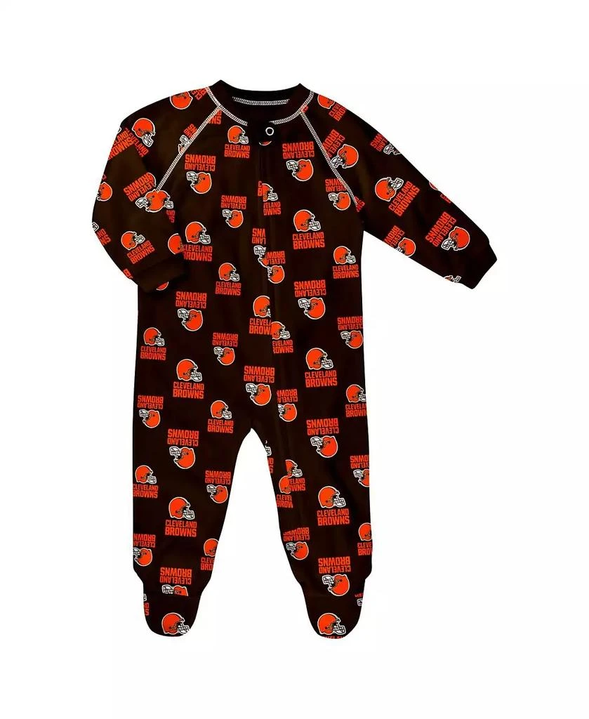 Outerstuff Baby Boys and Girls Brown Cleveland Browns Allover Print Raglan Full-Zip Sleeper 1