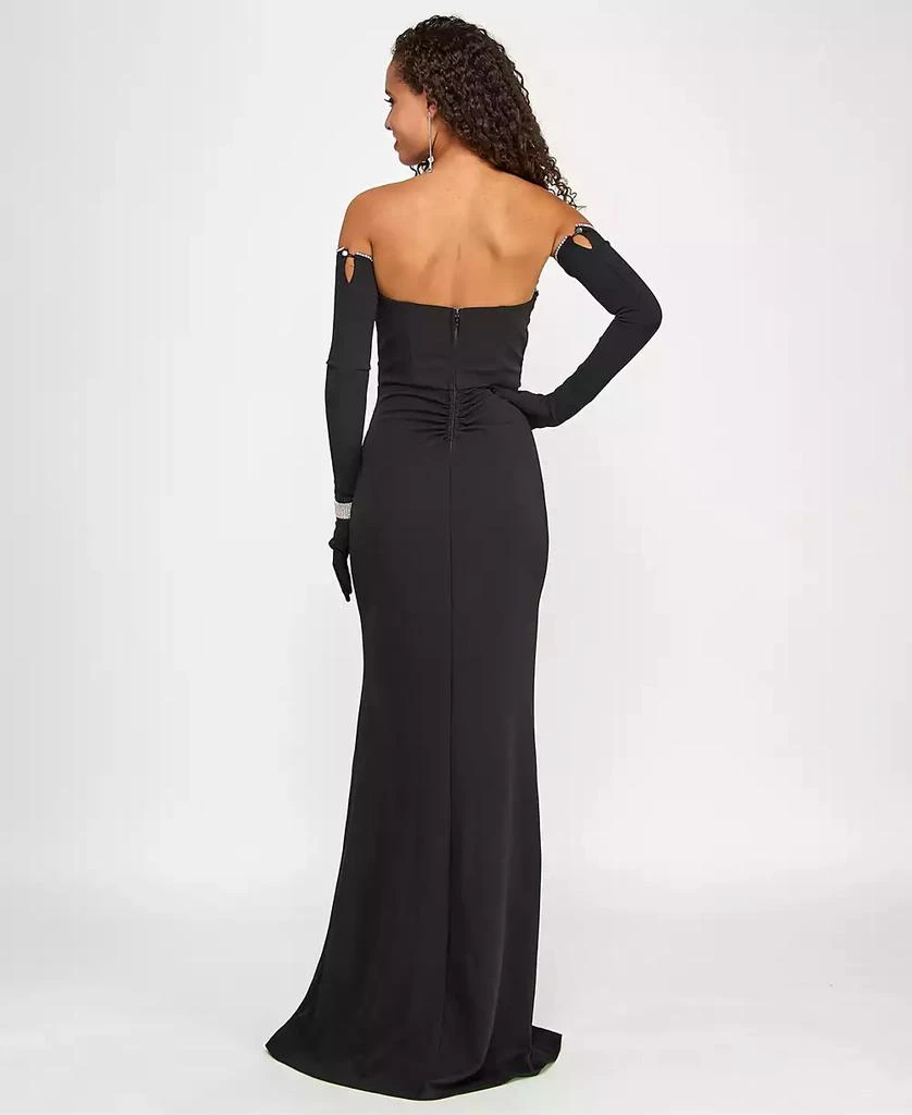Emerald Sundae Juniors' Rhinestone-Trim Strapless Gown With Gloves 2