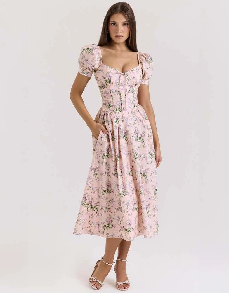 knee length dresses for ladies Ballerina Pink Corset Midi Dress by House of CB main image 1
