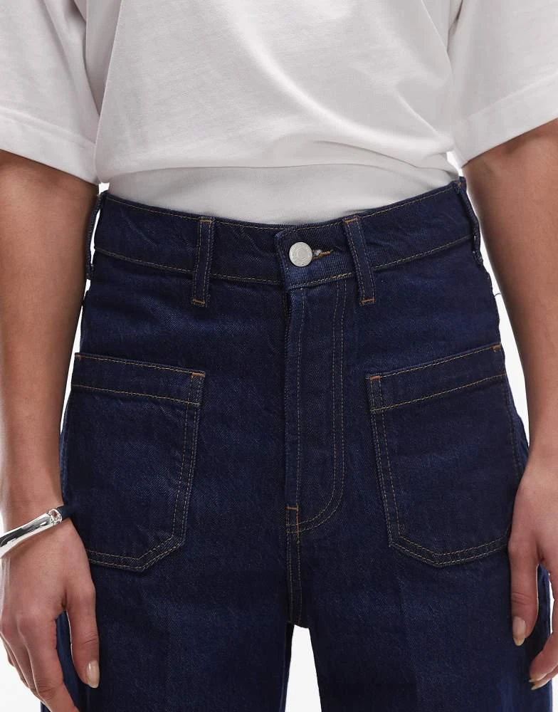 Topshop Topshop mid rise loose fit jean with patch pocket in rinse indigo 5
