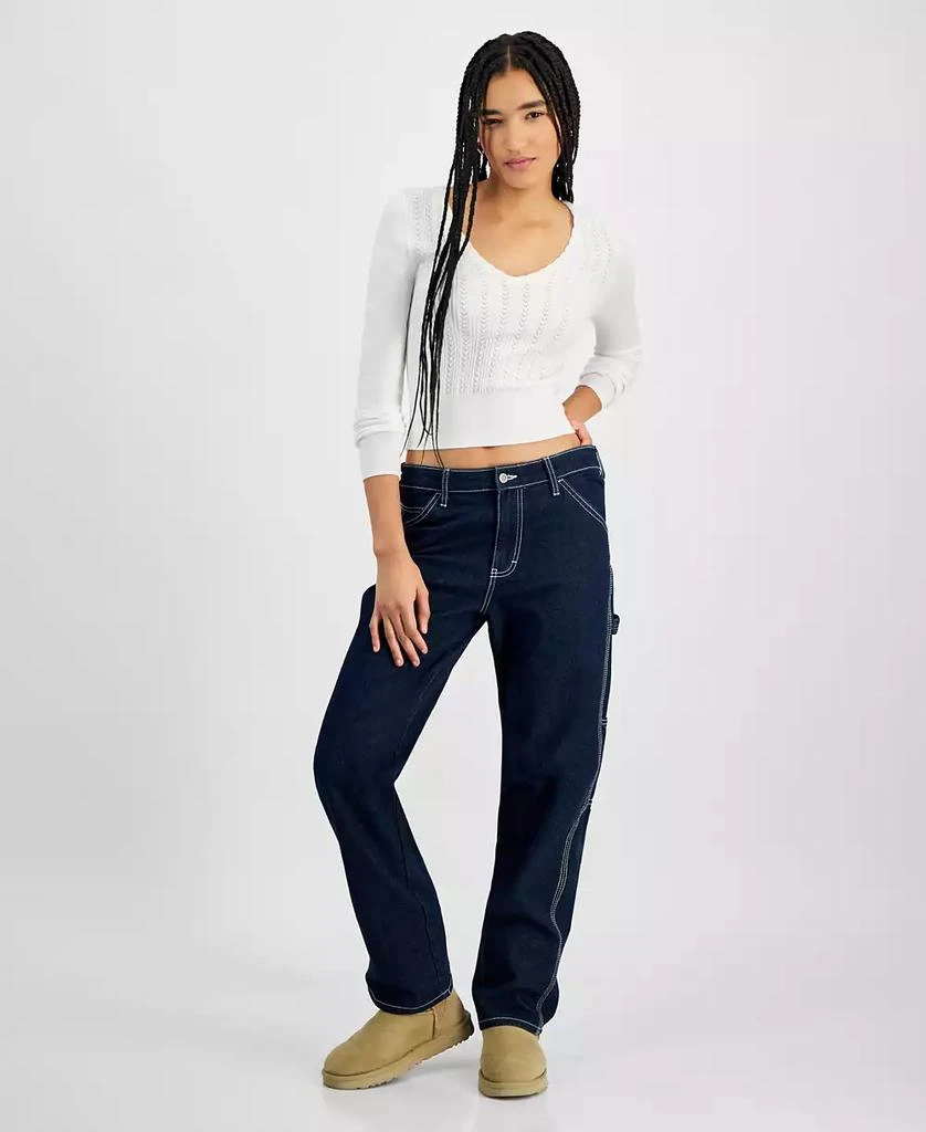 Hooked Up by IOT Juniors' Pointelle V-Neck Long-Sleeve Sweater 2