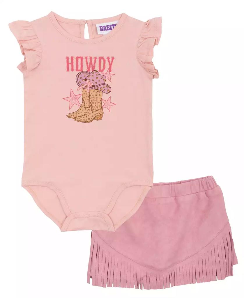 Rare Editions Baby Girls 2-Piece Cowgirl Graphic Bodysuit and Fringe Skirt Set