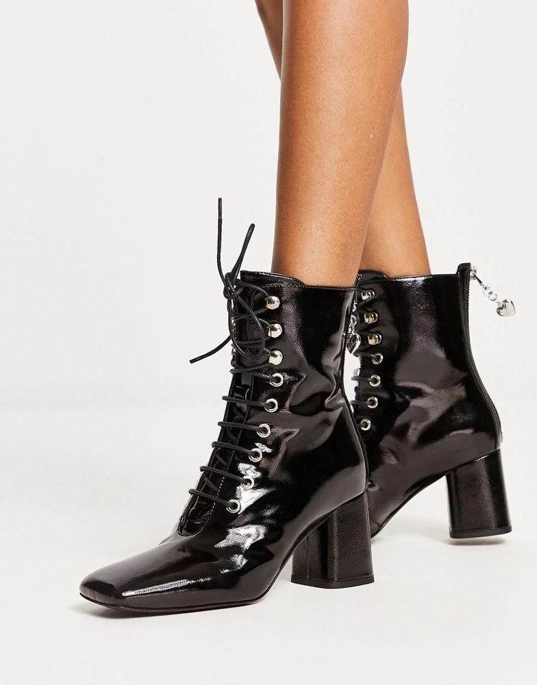 Love Moschino Love Moschino lace up boots with zip back in black 1