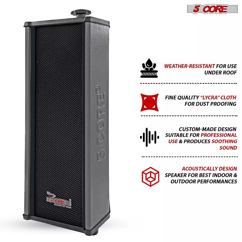 5 Core Wall Mount Enclosed Speaker Black - 200W Combined PMPO and 20W RMS Speaker System 5