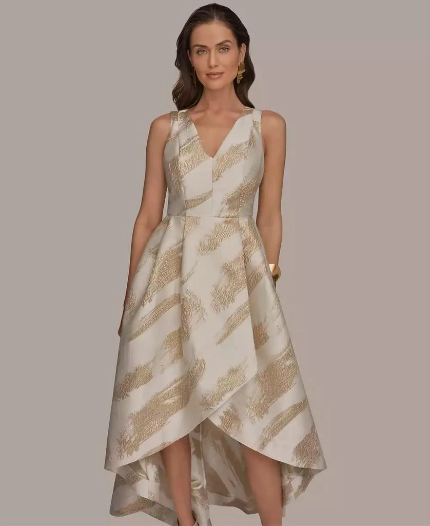Donna Karan Women
s V-Neck High-Low Jacquard Gown 2