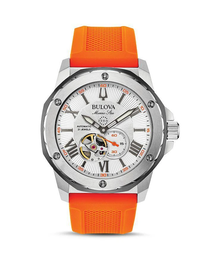 Bulova Marine Star Orange Silicone Strap Automatic Watch, 45mm 1