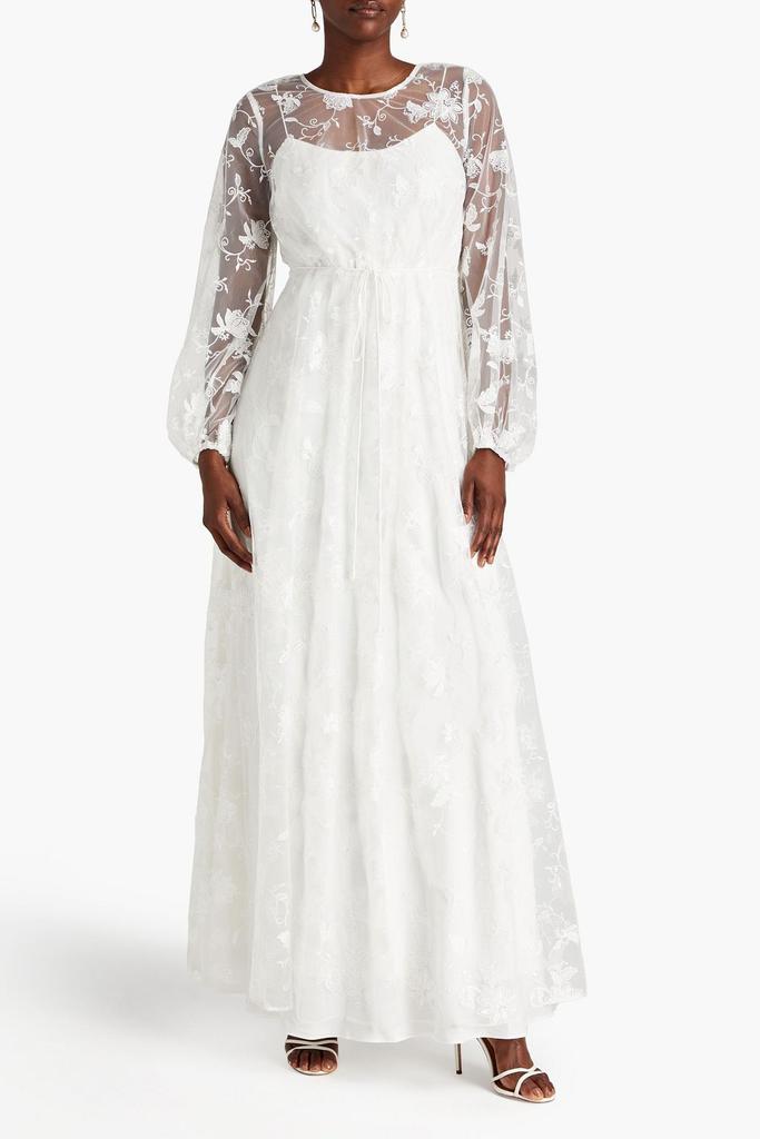 Monique Lhuillier Gathered embroidered tulle gown