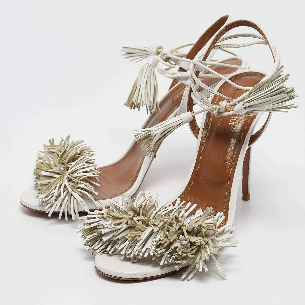 Aquazzura Aquazzura White Leather Wild Thing Ankle Tie Sandals Size 39 2