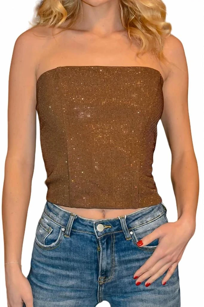 GLAM Bedazzled Bustier Top In Brown 1