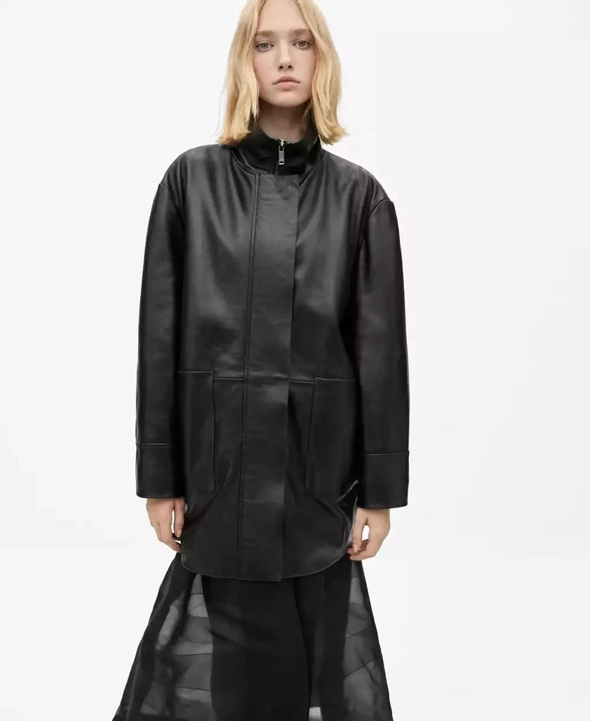 Mango Women's Oversize Leather Jacket 1