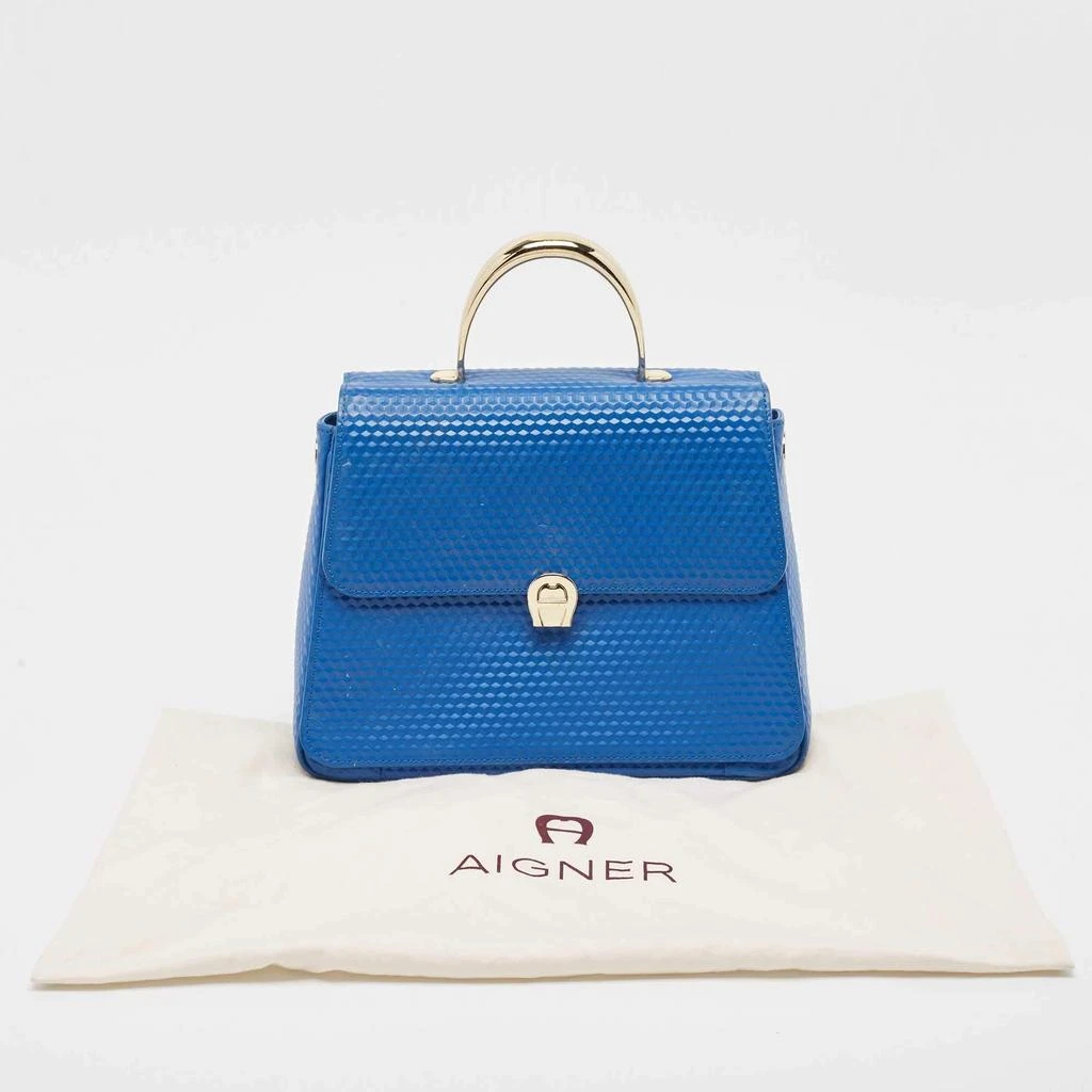 Aigner Aigner Blue Embossed Leather Genoveva M Top Handle Bag 13