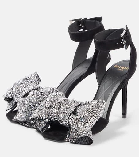 Balmain Ruby 95 embellished bow-detail suede pumps 4