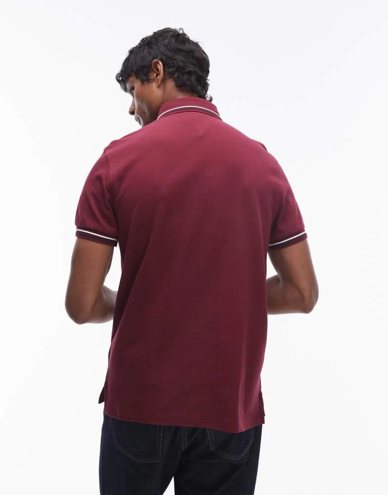 Tommy Hilfiger Tommy Hilfiger tipped slim fit polo shirt in burgundy 3