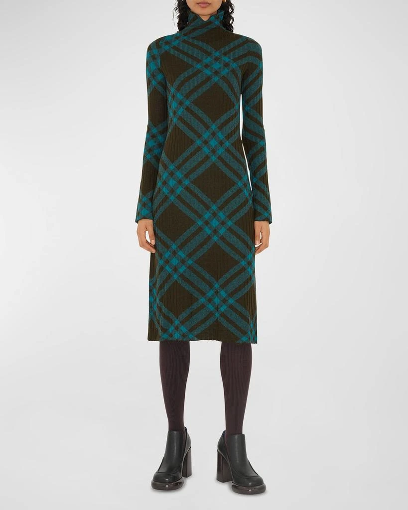 Burberry Turtleneck Check Knit Midi Sweater Dress 2