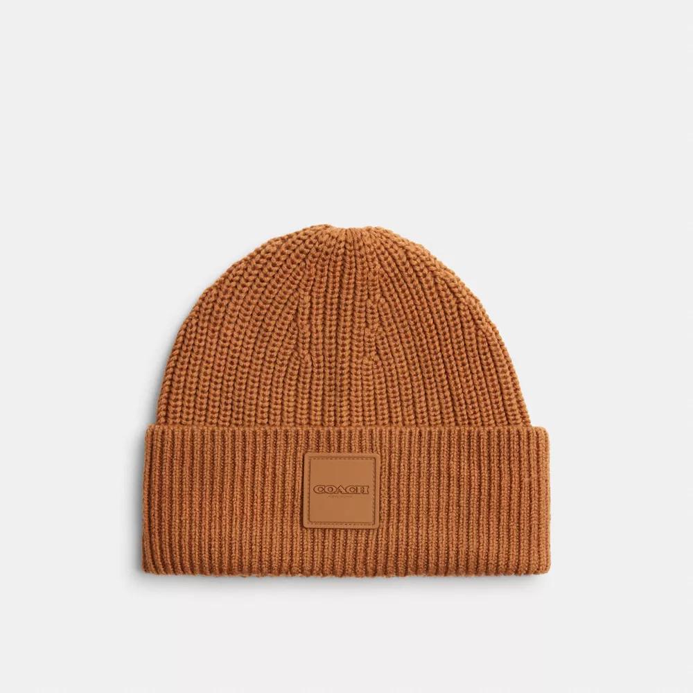 Coach Knit Beanie With Rubber Patch