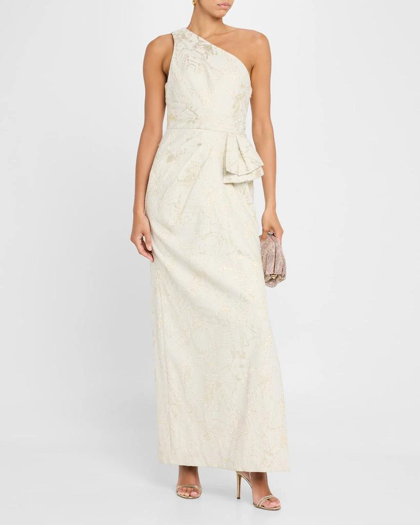 Aidan Mattox One-Shoulder Metallic Jacquard Column Gown 4