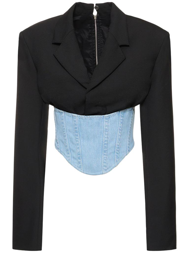 DION LEE Wool Interlock & Denim Corset Blazer